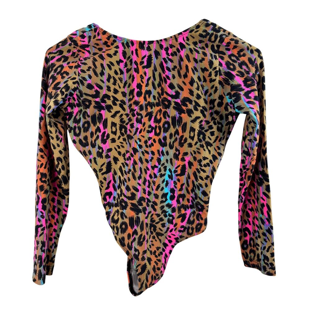 Le Saint Brazil Multi Bodysuit Rainbow Leopard Long Sleeve One-Piece M Medium